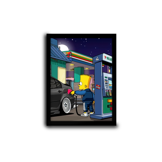 Plakat Bart na stacji – nocne tankowanie